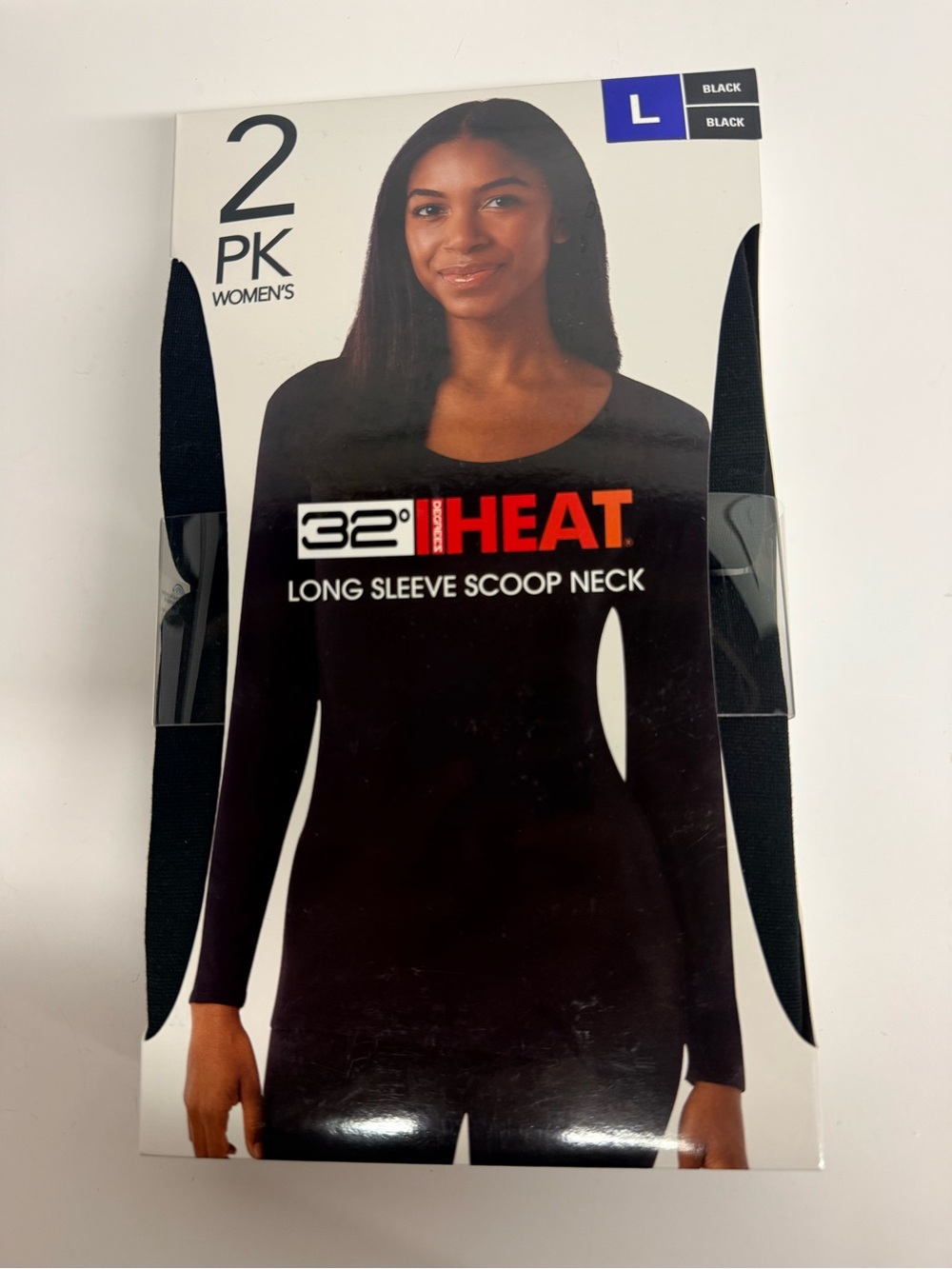32 Degree Heat 2 pack Long Sleeve Scoop Neck Top Black Large NIB Layering